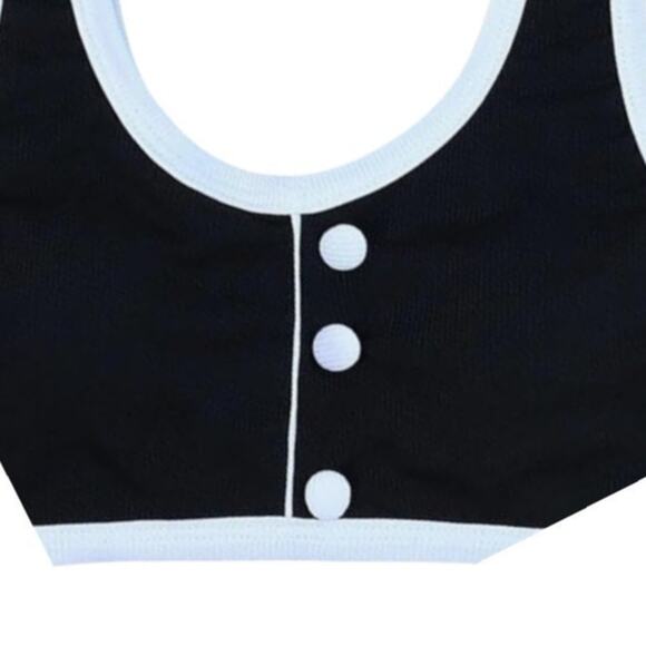 Black White Contrast Trim Ribbed High-Waisted Bikini Set Commense Size L - Picture 2 of 5